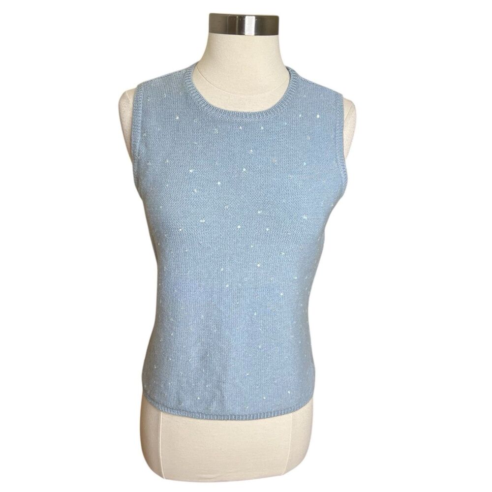 Vintage Gap Sweater Vest Womens Medium Baby Blue Merino Wool Sequins Preppy